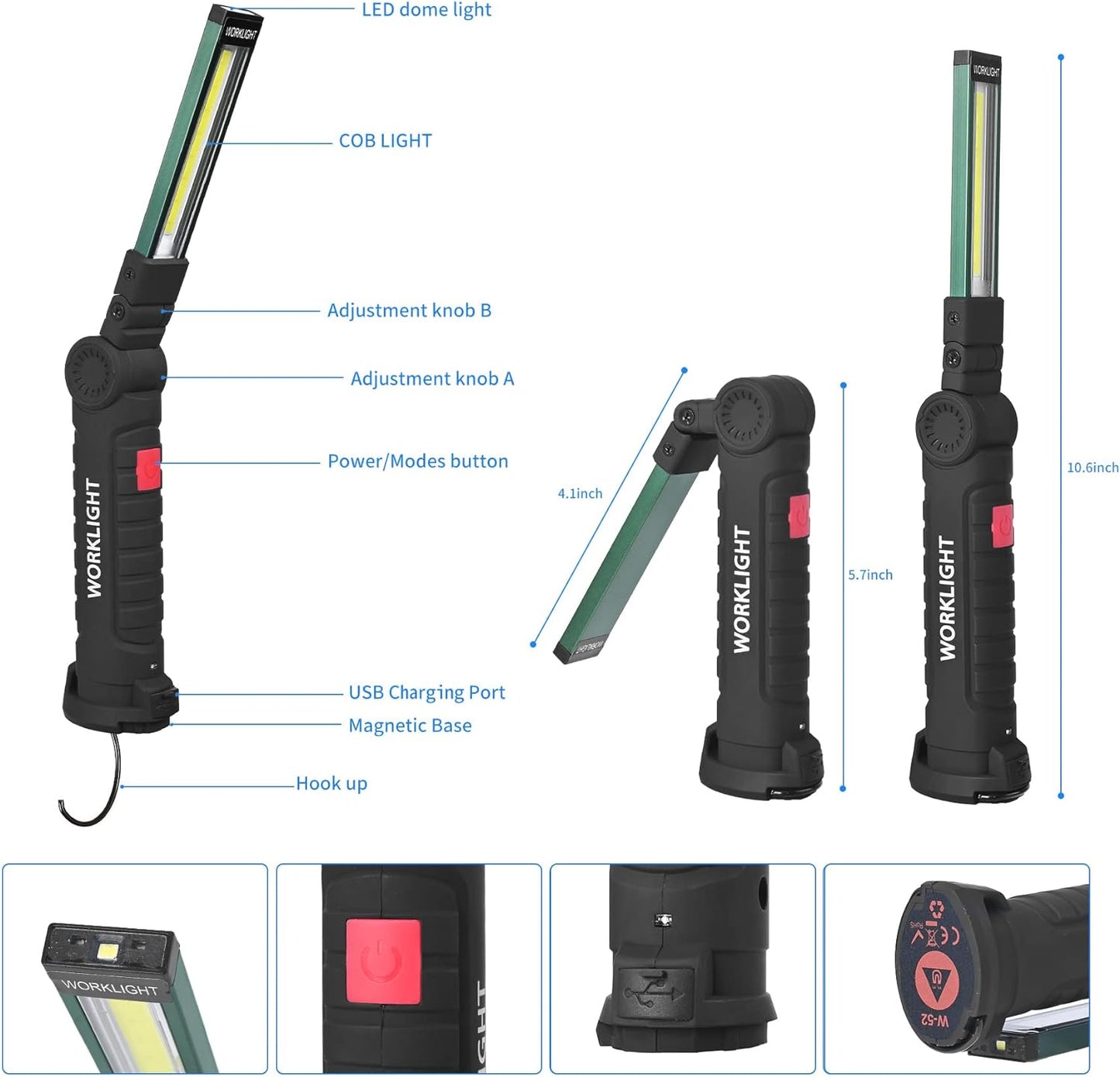 Lampe de poche LED torche avec Base Magnétique Camping Lampe 4 Pack [Classe énergétique A] neuve