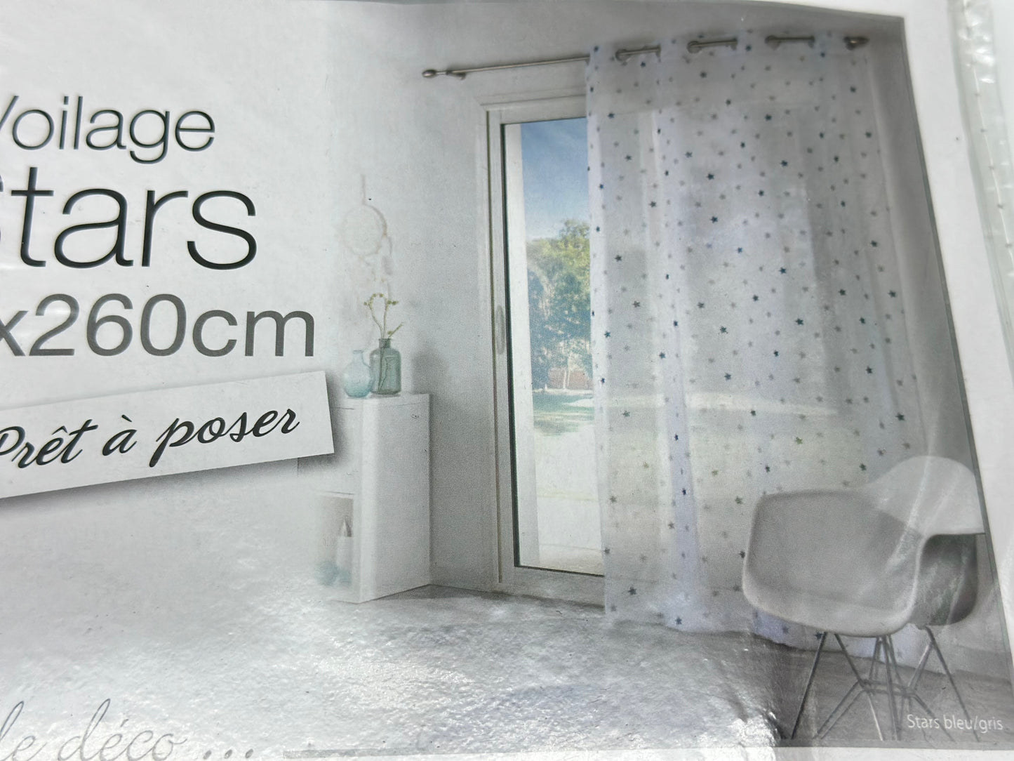 Voilage tamisant, Stars bleu et blanc l.135 x H.260 cm