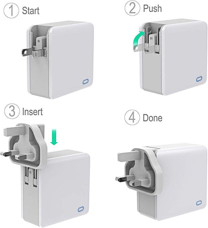 MiliPow Chargeur USB 4 Ports, Adaptateur Secteur de Voyage avec fiches US/UK/UE 24W 5V / 2,4A Compatible avec iPhone, Galaxy S9 / S8 / Note 8, Huawei P20, Tablette etc.