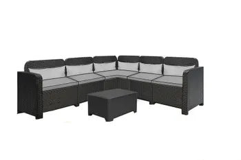 Salon bas de jardin, plastique recyclé, Sorrento CORNER anthracite, 5/6 places