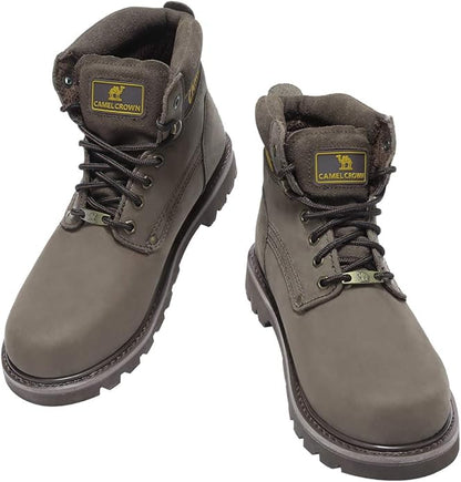 CAMEL CROWN Bottes à lacets Bottes de combat pour hommes Bottes de travail Bottes pour hommes Chaussures de travail en cuir Bottes de travail classiques à tige courte pour extérieur Bottes de loisirs antidérapantes