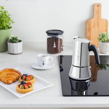Bialetti - Nouvelle cafetière expresso Venus Induction, Plaque de cuisson en acier inoxydable, Adaptée à toutes les sources de chaleur, 6 Tasses, Aluminium, 235ml,Argent [Classe énergétique A+]