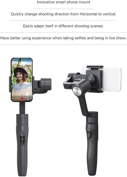 FeiyuTech Vimble 2S Smartphones Stabilisateur de Cardan Stabilisateurs Portatifs à 3 axes avec Poteau Télescopique Curseur de Zoom Intégré pour Téléphone Portable Photographie Stable Vidéo