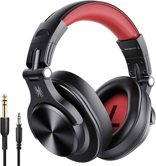 Casque Bluetooth Over Ear, 72 heures HiFi Casque stéréo sans fil, casque sans fil avec prise jack 6.35mm & 3.5mm pour Studio DJ Téléphone portable PC AMP - Rouge