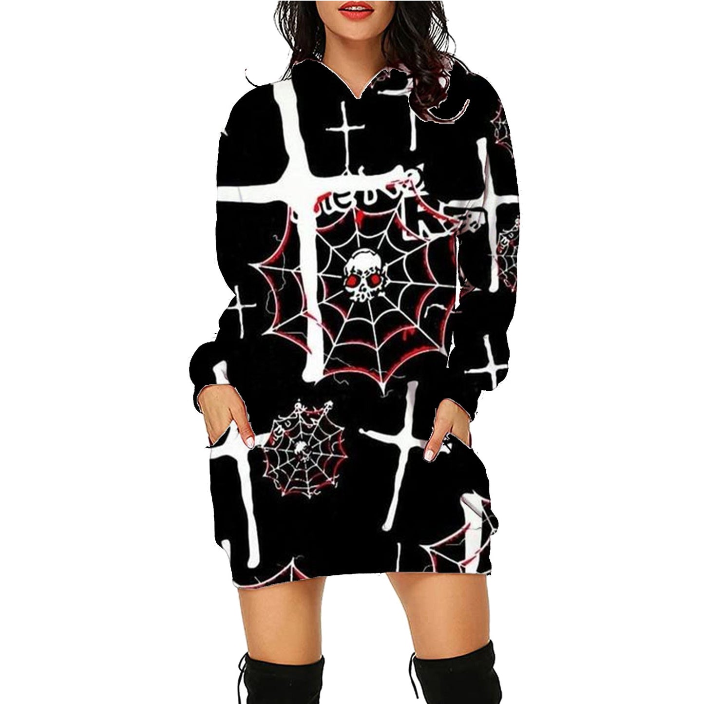 Robe-Sweat "Spooky-Vibe" – Sweat à Capuche Long Imprimé Halloween avec Poches