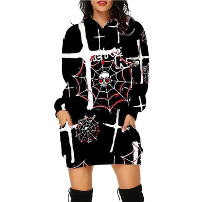 Robe-Sweat "Spooky-Vibe" – Sweat à Capuche Long Imprimé Halloween avec Poches