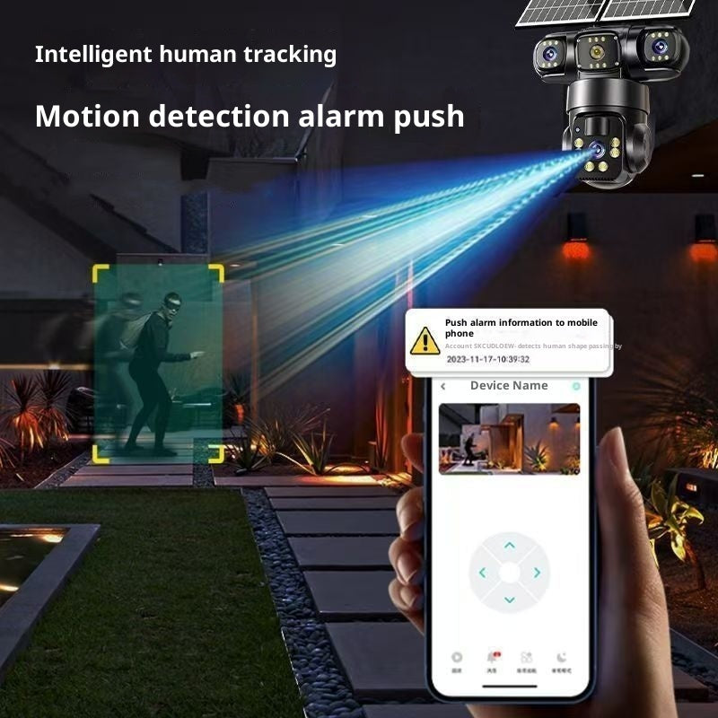 Caméra de surveillance solaire sans plug-in multi objectifs