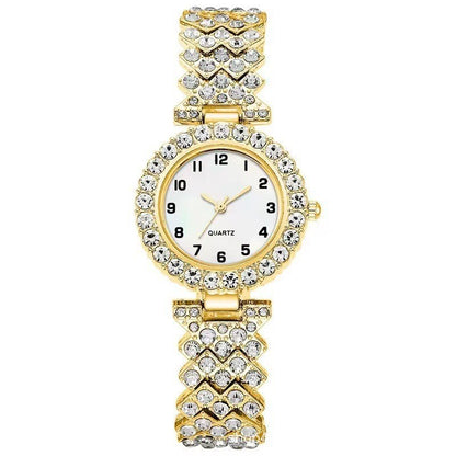 Ensemble "Luxury-Glow" – Montre Bijou à Quartz & Bracelet Cœurs Sertis de Cristaux