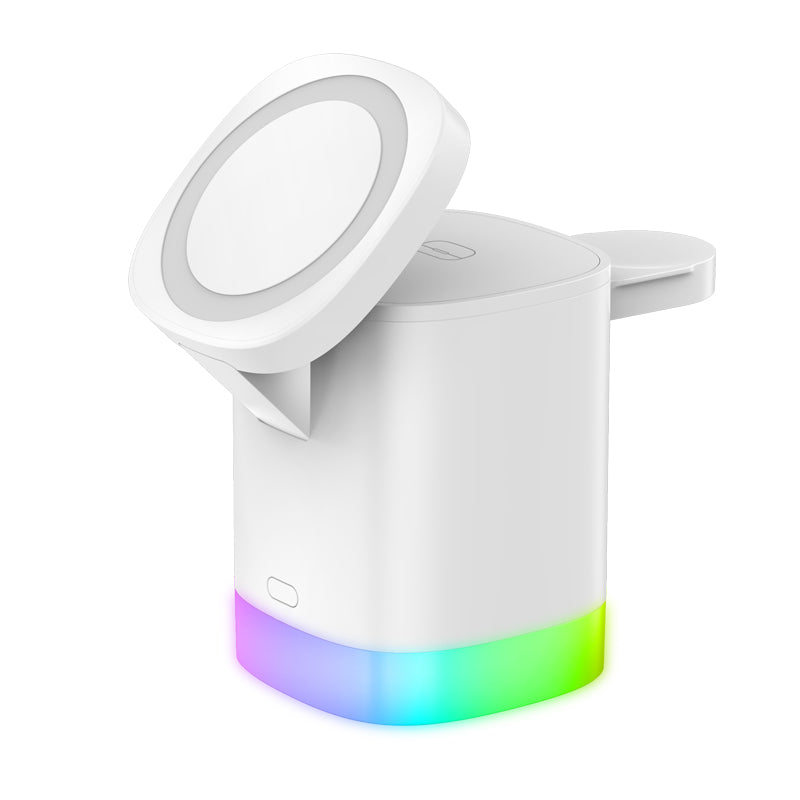 Chargeur rapide sans fil magnétique 3 en 1 pour téléphone intelligent Station de charge de lumière ambiante RVB pour Airpods IWatch