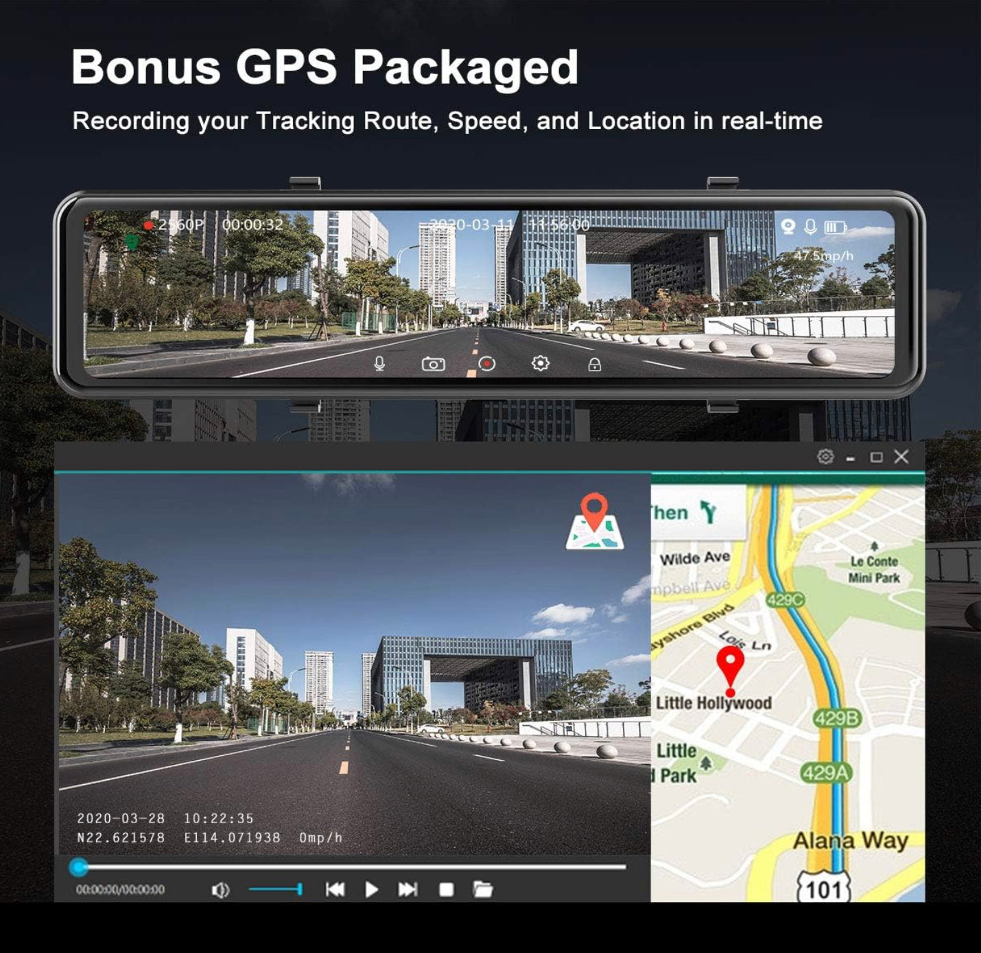 Dashcam de Voiture avec GPS, 2,5K Avant Arrière Ecran Tactile 12 Pouces 2560P Ultra HD neuve