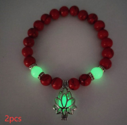 Bracelet "Lotus Lumineux" – Pierre Naturelle, Énergie Yoga & Perles Phosphorescen