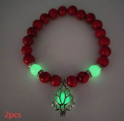 Bracelet "Lotus Lumineux" – Pierre Naturelle, Énergie Yoga & Perles Phosphorescen