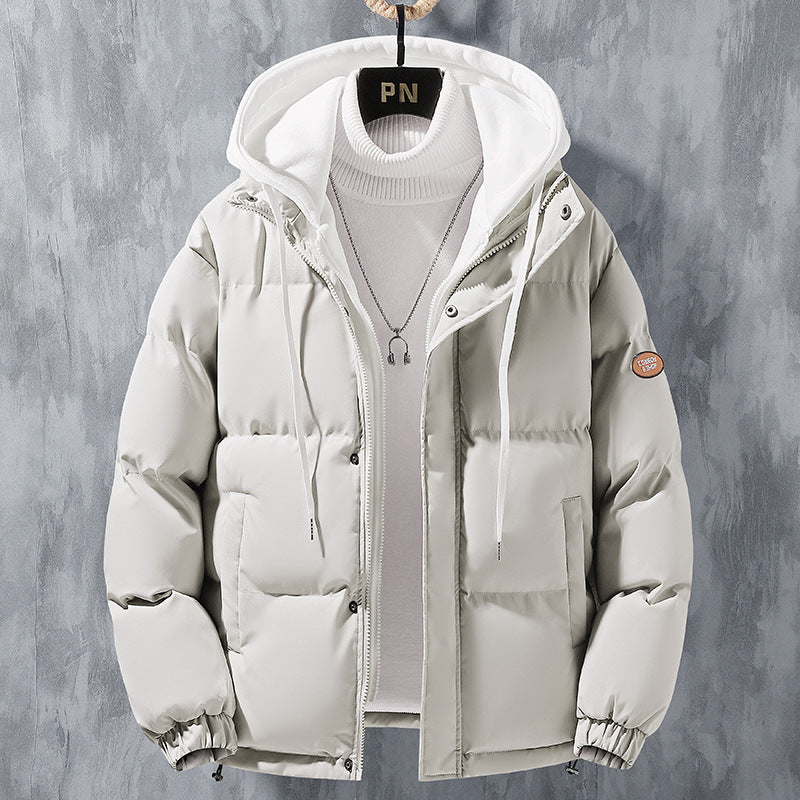 Veste à capuche de mode Hommes Hiver Coupe-vent épaissi faux manteau deux pièces Solide Loisirs Sports Veste en coton