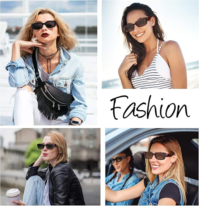 Lunettes de Soleil Rétro Rectangulaires, 3 Pièces Lunettes de Soleil Rétro Lunette de Soleil Vintage Lunettes de Soleil à La Mode Avec Protection UV 400 Lunettes De Soleil Pour Femmes Hommes