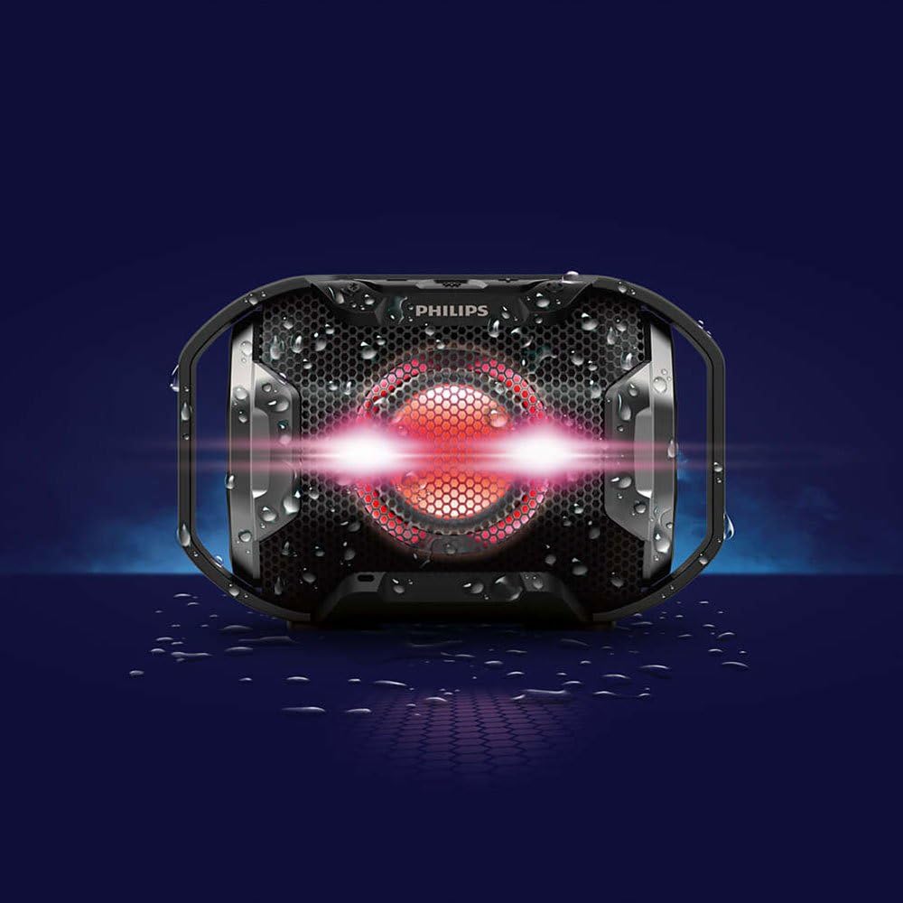 Philips Audio Enceinte Bluetooth portable SB300B/00 (Basses volumineuses, Bluetooth, lumière multicolore, fonction mains-libres, anti-chocs et étanche) Noir
