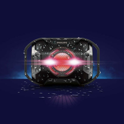 Philips Audio Enceinte Bluetooth portable SB300B/00 (Basses volumineuses, Bluetooth, lumière multicolore, fonction mains-libres, anti-chocs et étanche) Noir