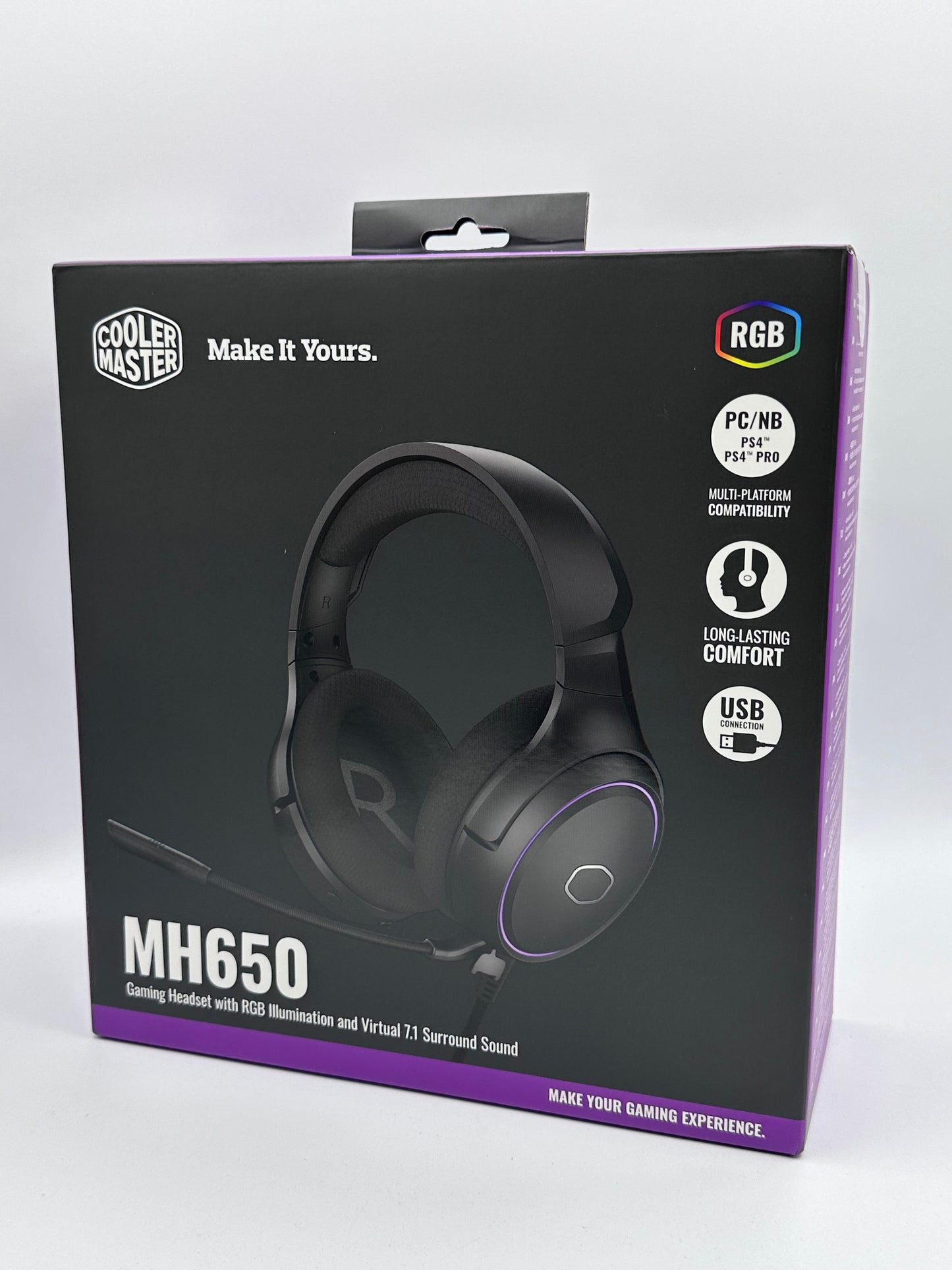 Casque de jeu Cooler Master RGB avec son surround virtuel 7.1 - Multiplateforme compatible avec les haut-parleurs audio en néodyme de 50 mm, un micro à flèche ultra-transparent et un cadre portable - USB de type A, noir