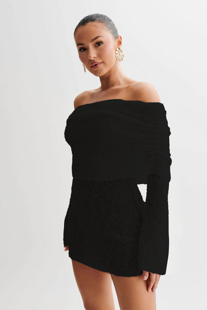 Robe "Saphir" en Maille Ajourée – Style Crochet & Coupe Évasée