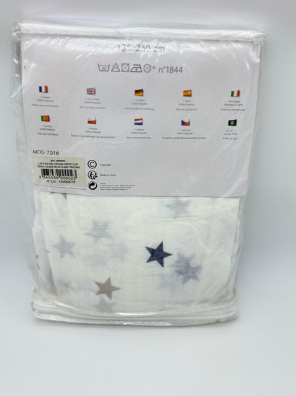 Voilage tamisant, Stars bleu et blanc l.135 x H.260 cm