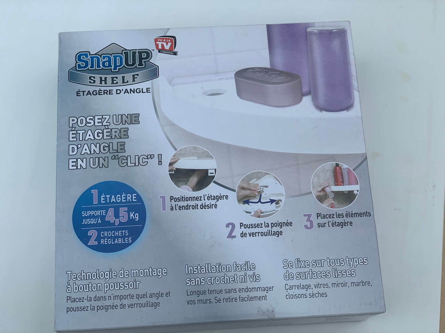 Étagère d’angle de SDB en un CLIC