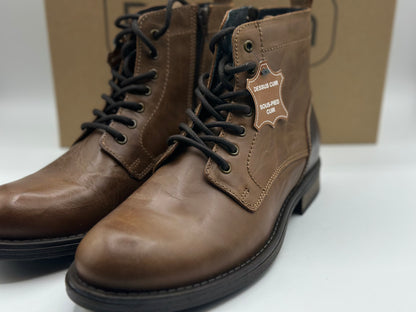 ELONG Bottine Homme Cuir Noir Marron