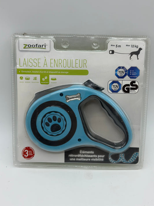 Zoofari Elropet Laisse rétractable pour chien avec enrouleur d'arrêt et bouton de verrouillage Bleu 5 m