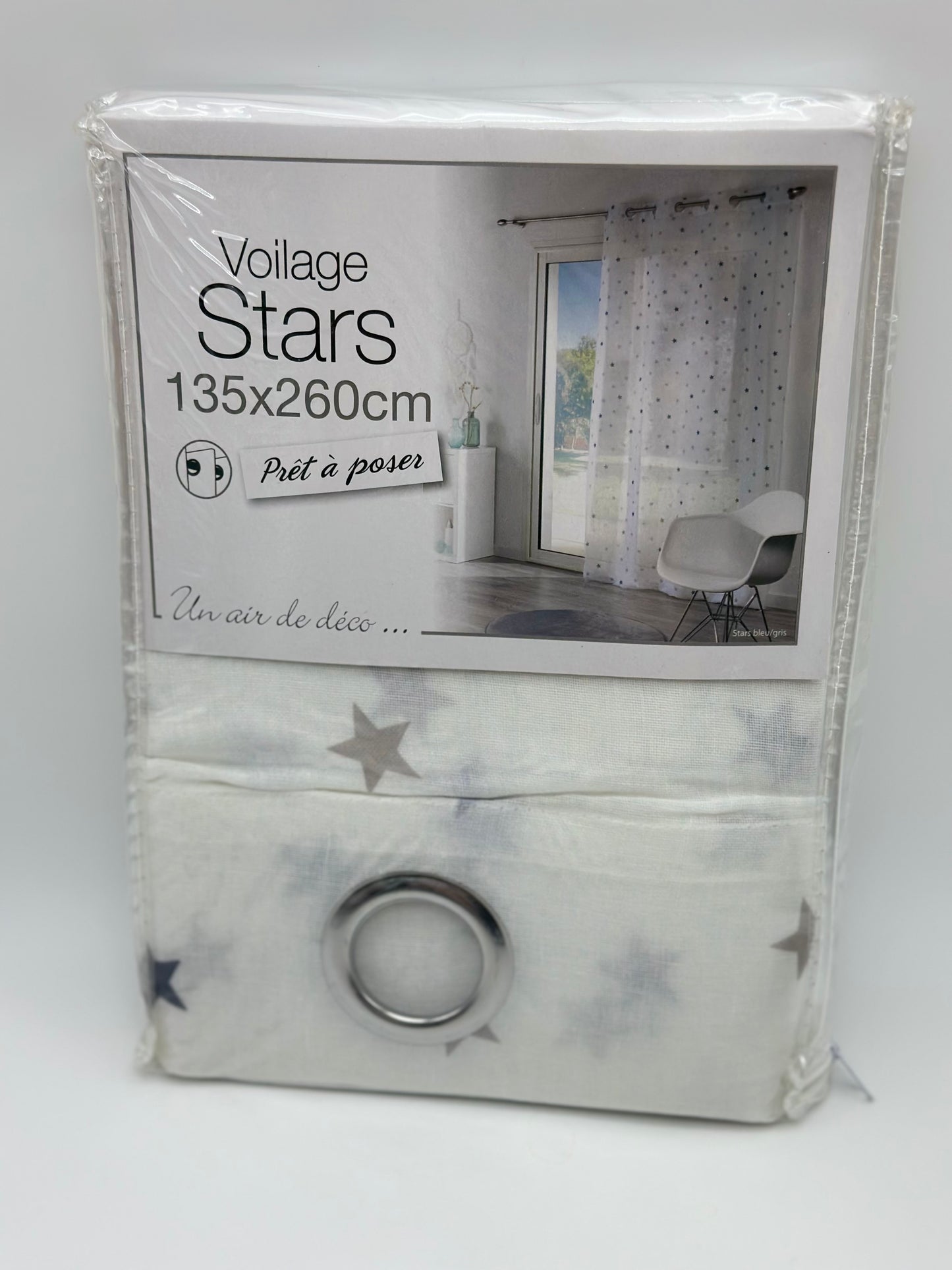 Voilage tamisant, Stars bleu et blanc l.135 x H.260 cm