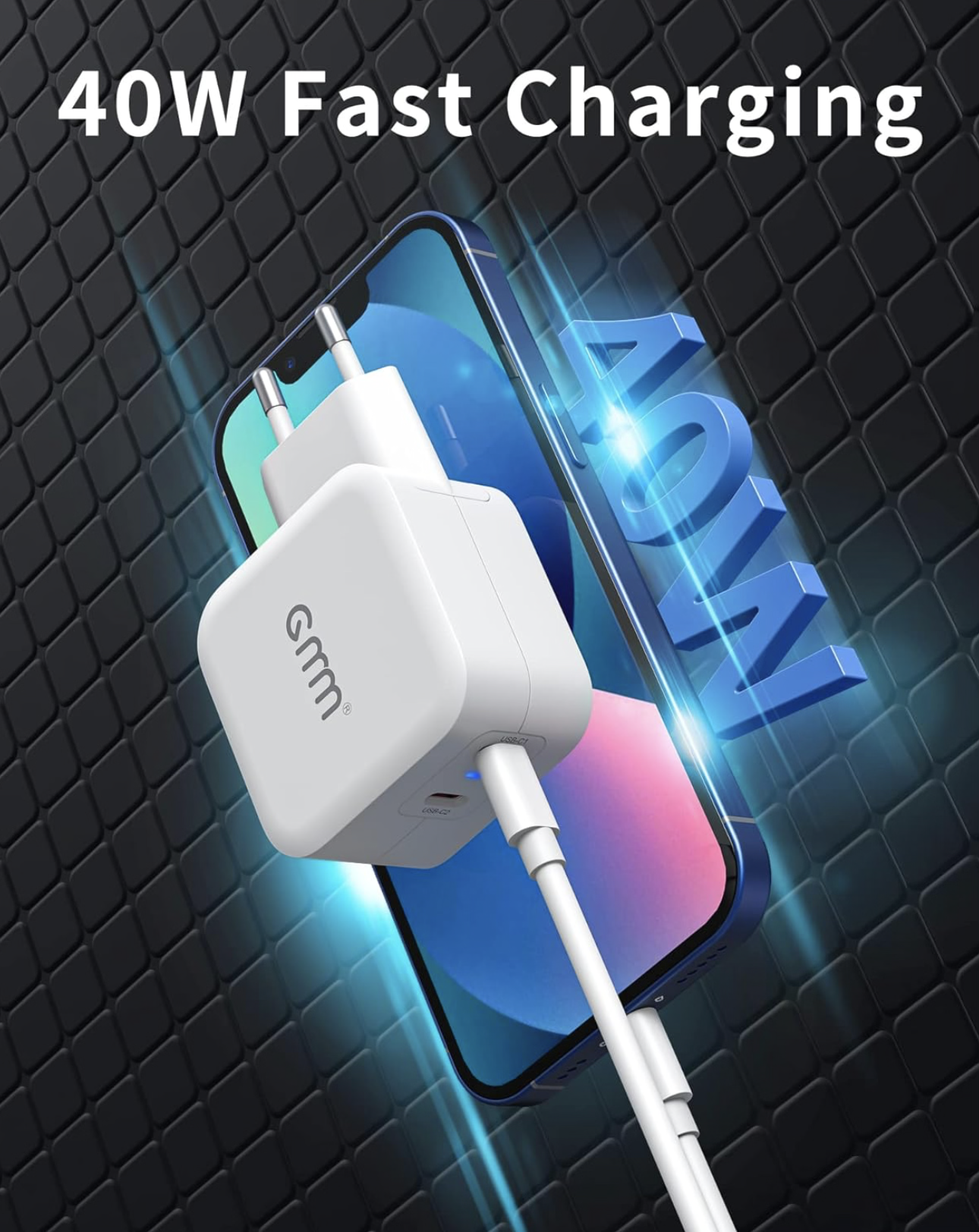 GMM Chargeur USB C PD - Double bloc d'alimentation USB C - 2 x 20 W - Charge rapide USB C - Double USB C - Compatible avec iPhone 13/12/11, Samsung Galaxy, iPad/iPad Mini, Xiaomi Note 11