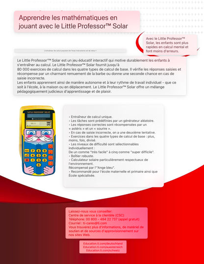 Texas Instruments LPROFSOLAR Little Professor Calculatrice solaire d'apprentissage,jaune,bleu