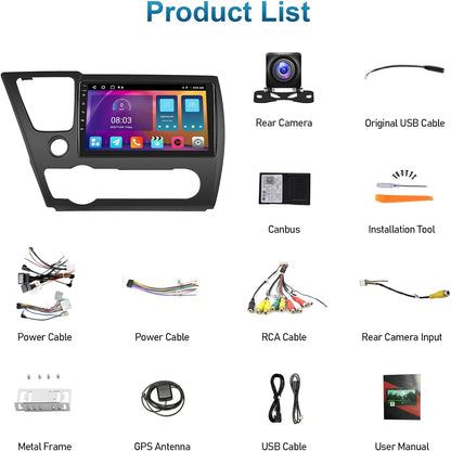 2+32G Podofo Android 13.0 Autoradio pour Honda Civic 2013 2014 2015 2016 2017 mit Kabelloses A-pple Carplay/Android Auto Bluetooth Bildschirm Touchscreen Lenkradkontrolle/GPS/WiFi/RDS/FM