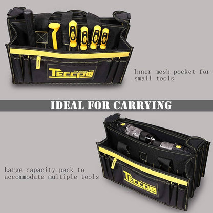 Sac a Outils, TECCPO Professional Sac Porte-outils 30 cm, Stockage Fort avec Base en Caoutchouc Resistant a lUsure, Bandouliere Reglable, Pognées en Caoutchouc, 16 Poches -