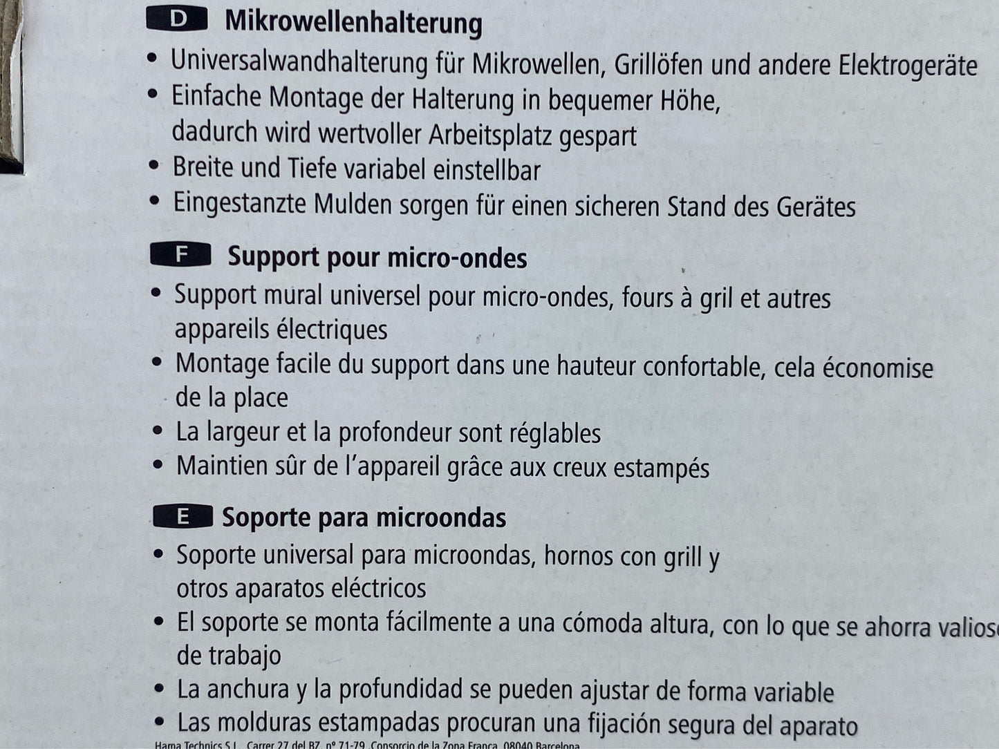 Support mural pour micro-ondes (porte micro-onde, 27 x 47 x 5 cm) Blanc/ ou gris