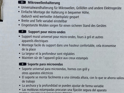 Support mural pour micro-ondes (porte micro-onde, 27 x 47 x 5 cm) Blanc/ ou gris