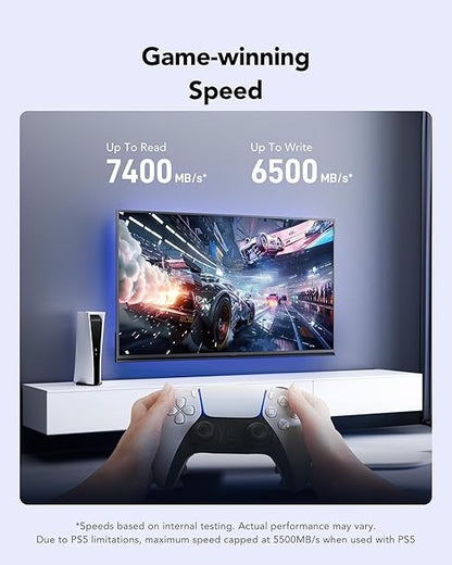 Lexar Play 2280 SSD 2 to avec dissipateur Thermique, PCle Gen 4x4 NVMe, Parfait pour PS5, Vitesse jusqu'à 7400 Mo/s, Disque SSD Interne Haute Performance, Compatible avec PS5