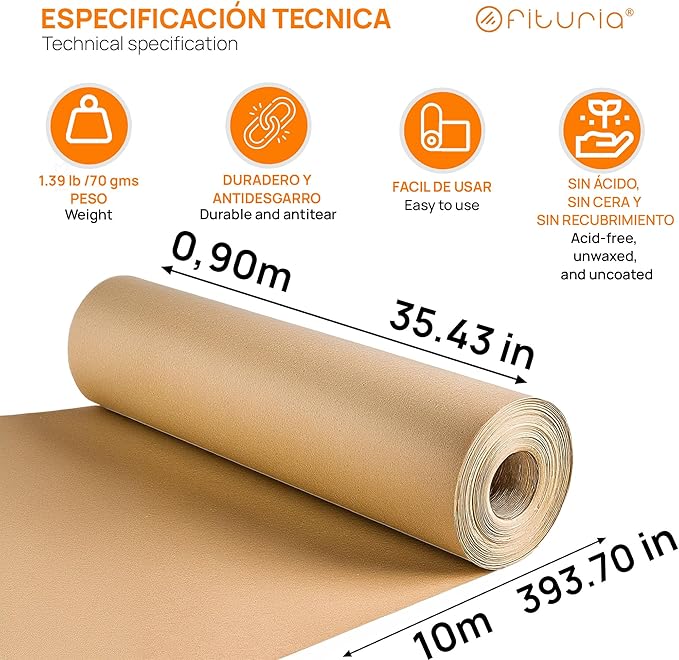 Papier Kraft Brun 70 g/m² – 0,90×10 m – Lot de 3 Rouleaux – Emballage, DIY & Décoration – Résistant déchirure – Compatible Acrylique & Huile