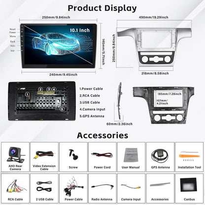 CAMECHO Android 11 Autoradio pour Volkswagen Passat 2012-2015, 2G+32G, Wireless Carplay Android Auto, 10.1" HD écran Double Din Bluetooth avec GPS HiFi Support FM RDS SWC + AHD Caméra de recul