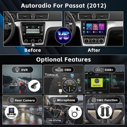 CAMECHO Android 11 Autoradio pour Volkswagen Passat 2012-2015, 2G+32G, Wireless Carplay Android Auto, 10.1" HD écran Double Din Bluetooth avec GPS HiFi Support FM RDS SWC + AHD Caméra de recul