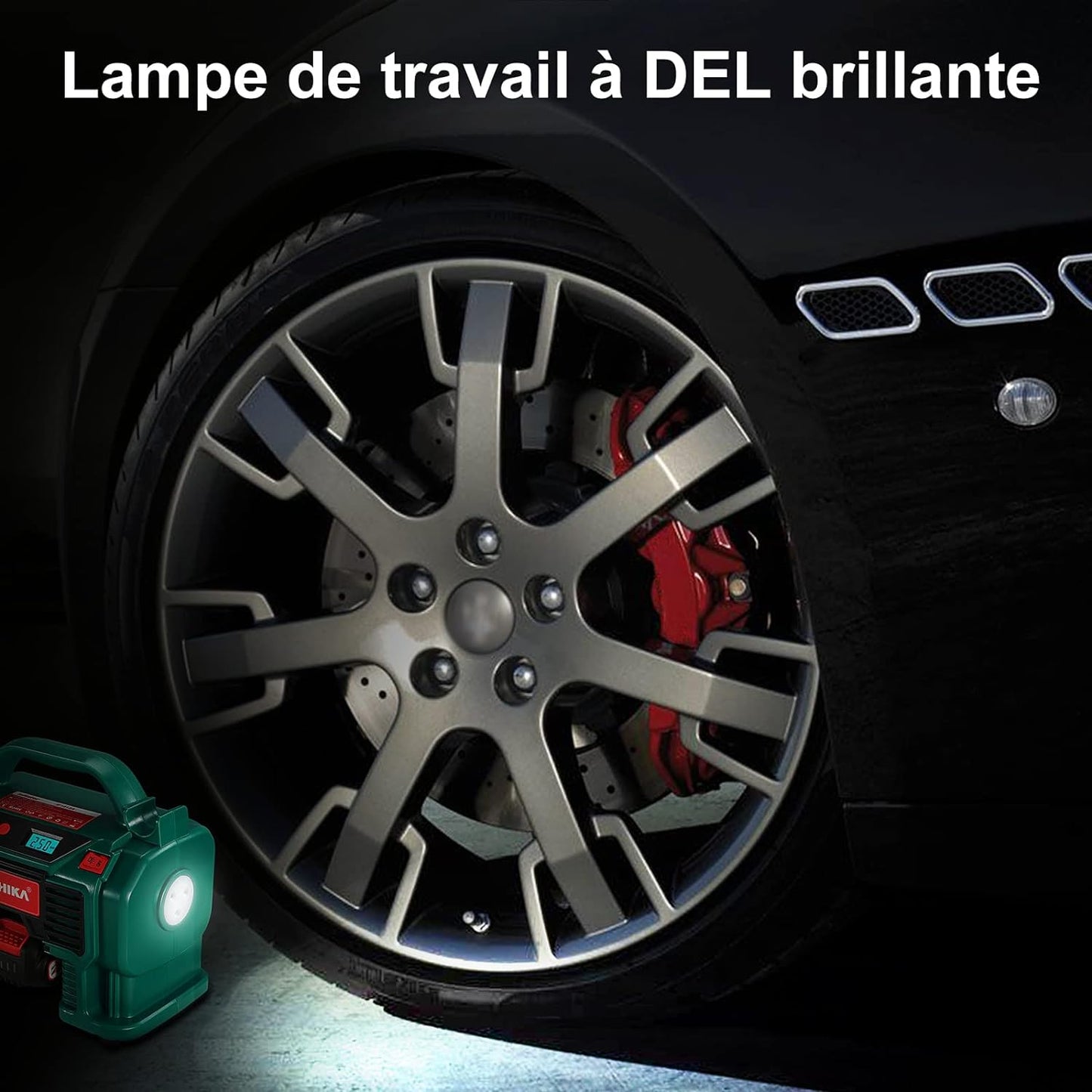 Compresseur d'air Portatif 18V HYCHIKA, Alimenté par 2A Batterie/Allume Cigare 2x2ah + chargeur neuf