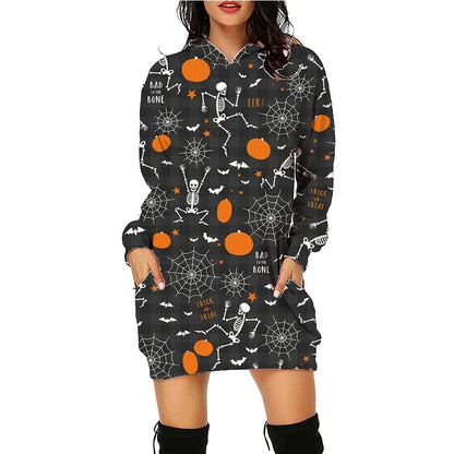 Robe-Sweat "Spooky-Vibe" – Sweat à Capuche Long Imprimé Halloween avec Poches