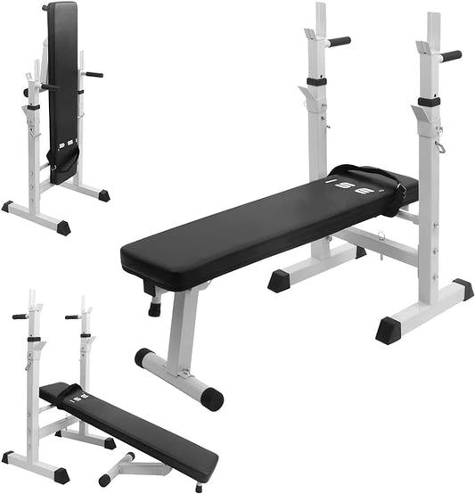 Banc de Musculation Pliable, Complet Réglable avec Support de Barres pour Haltère et Station à Dips