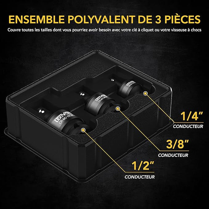LEXIVON Cardan 1/2" 3/8" et 1/4" pour clé à choc ou cliquet embouts outils, qualité primium neuf