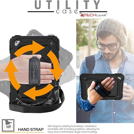 Coque pour iPad Mini 5ème Gén 2019 / iPad Mini 4 - Coque Rigide, Très Haute Protection Anti-Choc avec Support Pivotant 360 Degrés, Bandoulière Épaule et Prise Main - Noir