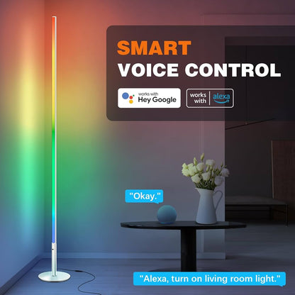 Lampadaire sur Pied Salon, RGBCW LED Compatible avec Alexa / Google Home / WiFi APP et Télécommande, D'angle Lampe Moderne Chambre Musique Sync 2700K-6500K 16 Millions Couleurs