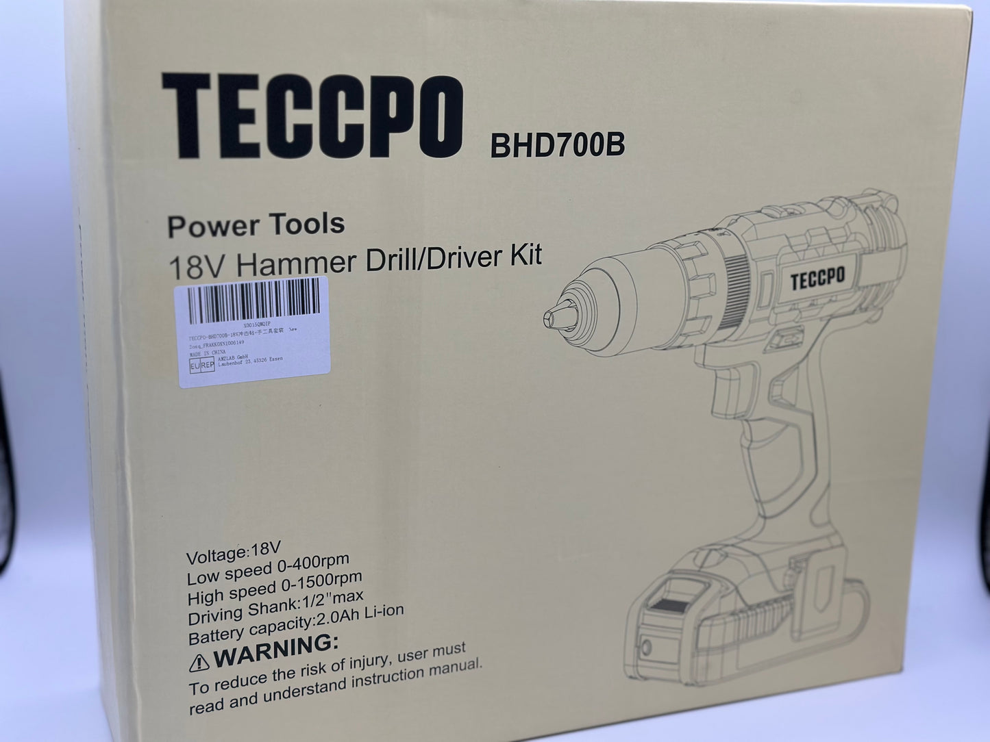 Visseuse sans fil TECCPO 18 V, 45 Nm, 2 batteries 2000 mAh et 105 accessoires, chargeur rapide, 21 + 3 niveaux de couple, 2 vitesses, mallette à outils portable - BHD700B