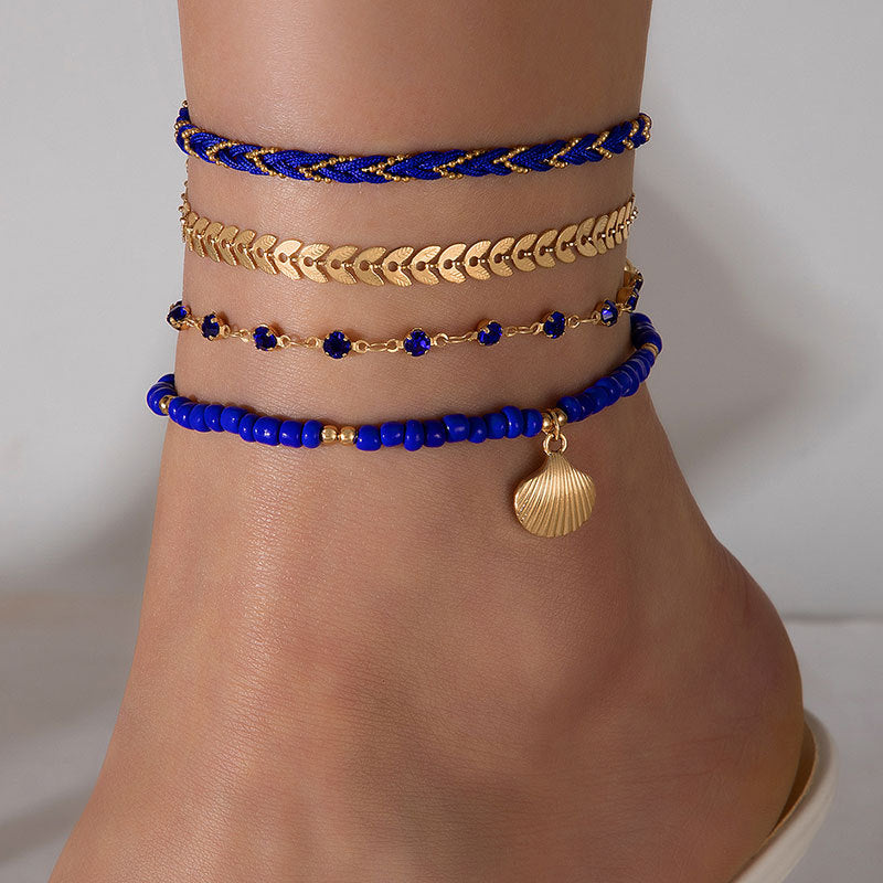 Ensemble de Cheville "Bohème Spirit" 4 Pièces – Cordes Tissées & Perles Géométriques