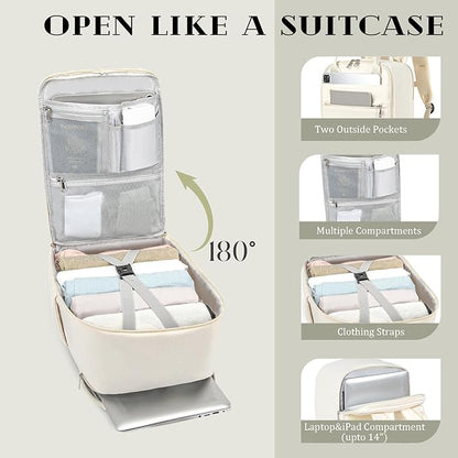 Sac a Dos Voyage Cabine Avion pour Ryanair Easyjet Valise Bagages Cabine Antivol avec Compartiment pour Ordinateur, 40x20x25cm, Beige