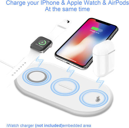 Chargeur sans Fil Rapide, Chargeur à Induction Fast Qi Station de Charge pour A pple Watch 5/4/3/2/1 iPhone11/Pro/X/XR/XS/8/Plus, AirPods1,2 AirPods Pro Samsung Galaxy S10 / S9 / S8, Note 10/9 3 en 1