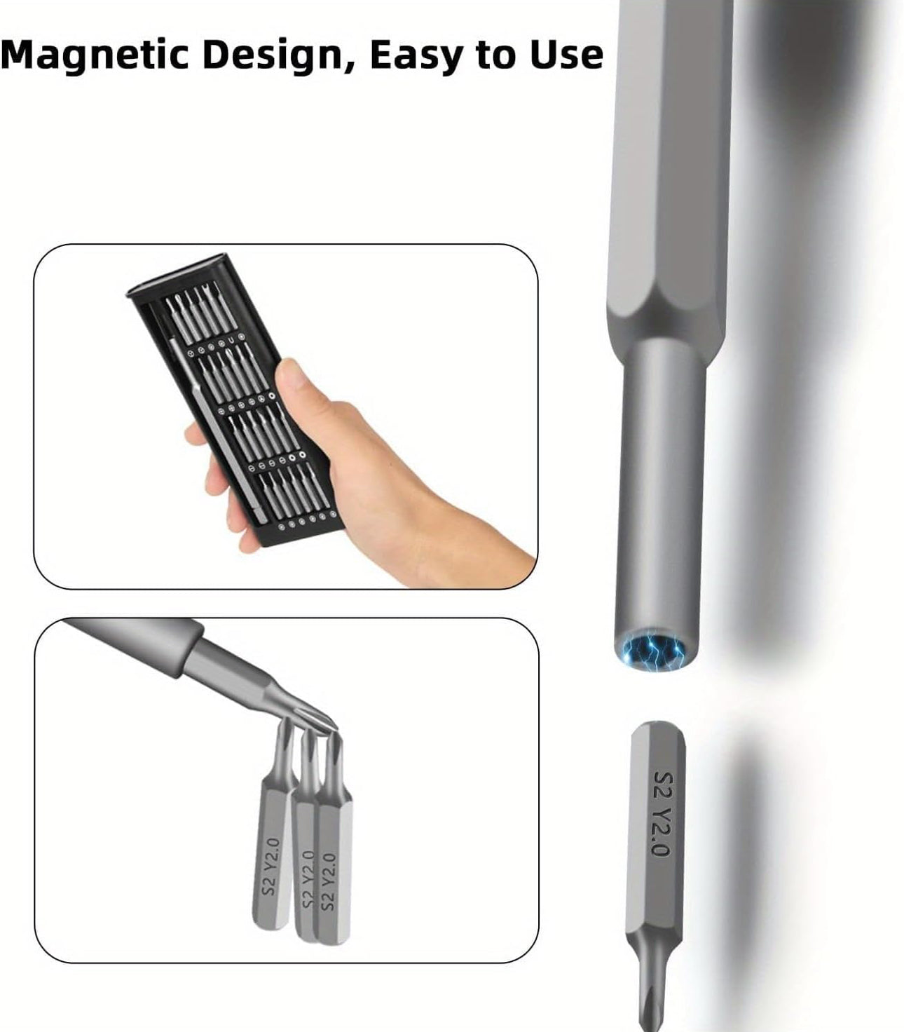Kit de tournevis de précision 25 en 1 - Mini kit d'outils de réparation magnétique multifonction pour appareils électroniques, ordinateurs portables, montres et plus encore, noir, plat, croix