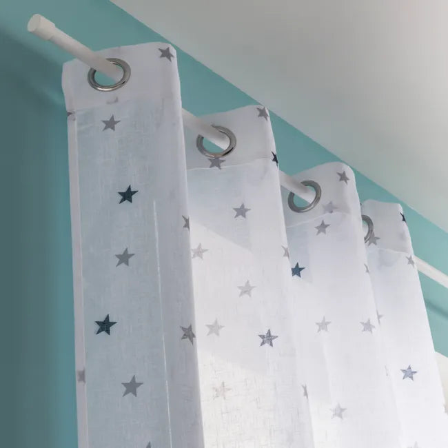 Voilage tamisant, Stars bleu et blanc l.135 x H.260 cm