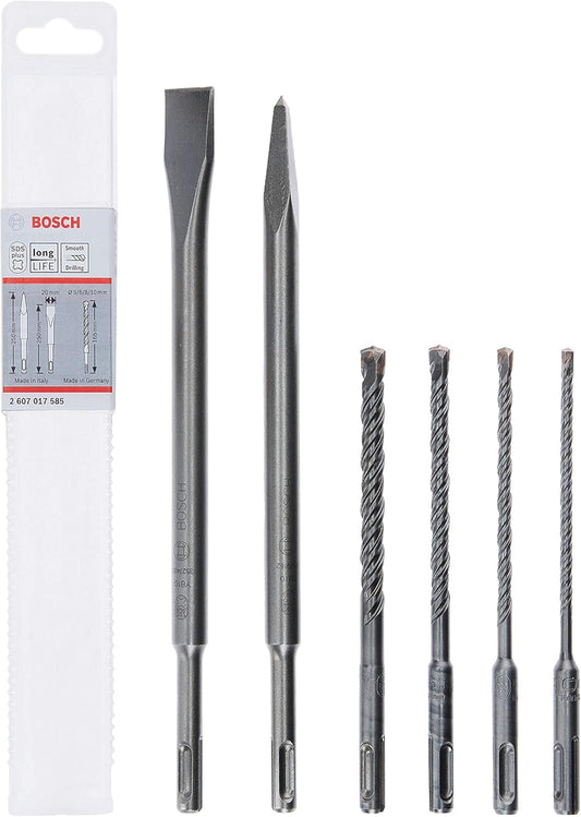 Coffret de 6 forets et burins pour marteau perforateur Bosch Professional 2607017585 SDS Plus-5 (pour béton et maçonnerie ; accessoires : marteau perforateur